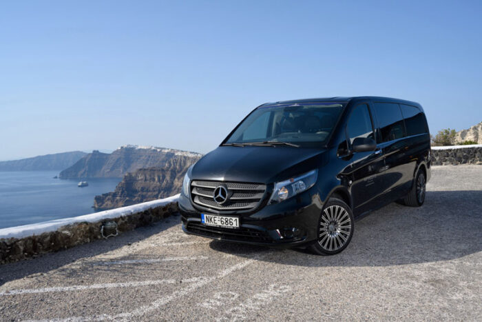 Santorini Port Private Transfers with luxury mercedes minivan